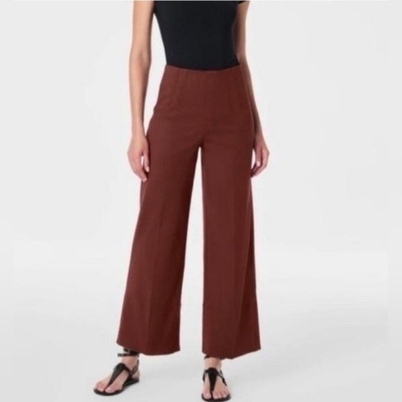 SPANX Pants - Spanx Stretch Twill Cropped Wide Leg Pants in Hickory, Size L tall, Euc